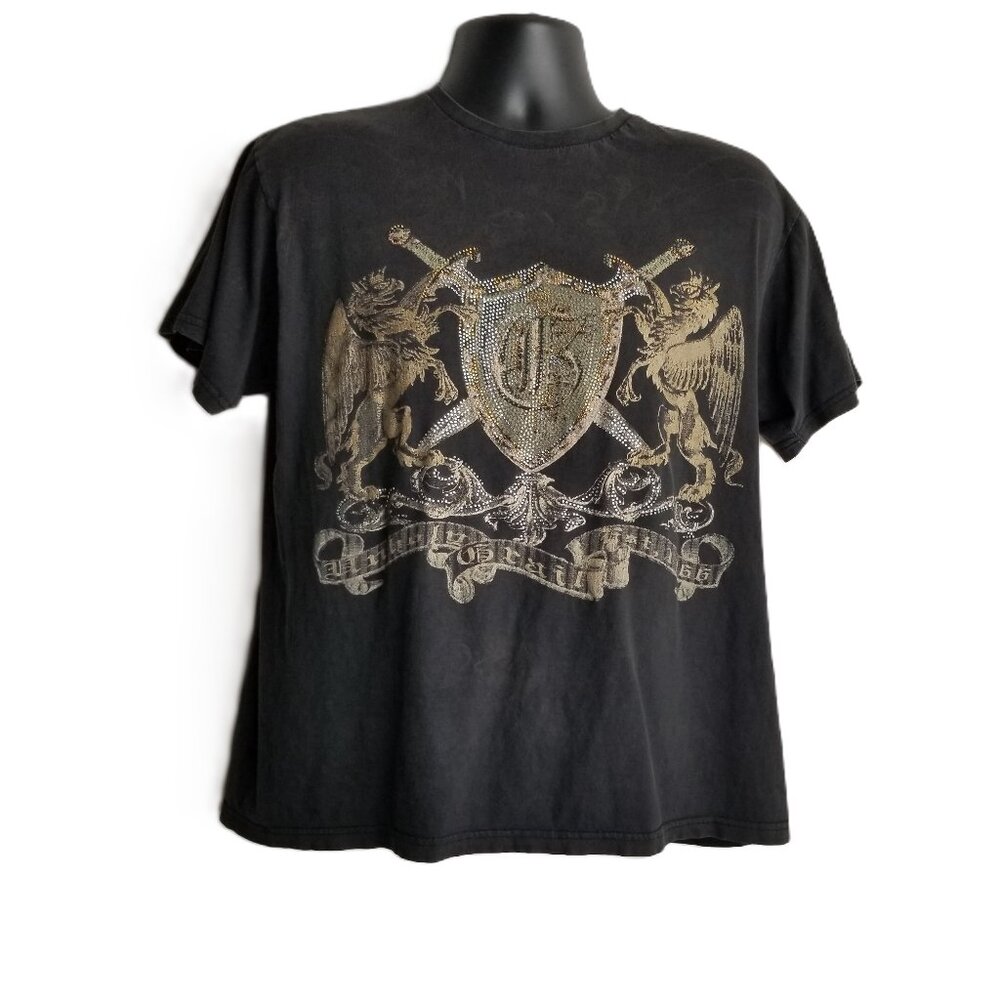 Grail Y2K Gothic Rhinestone Crest Mens M Black McBling Grunge Alternative Tee